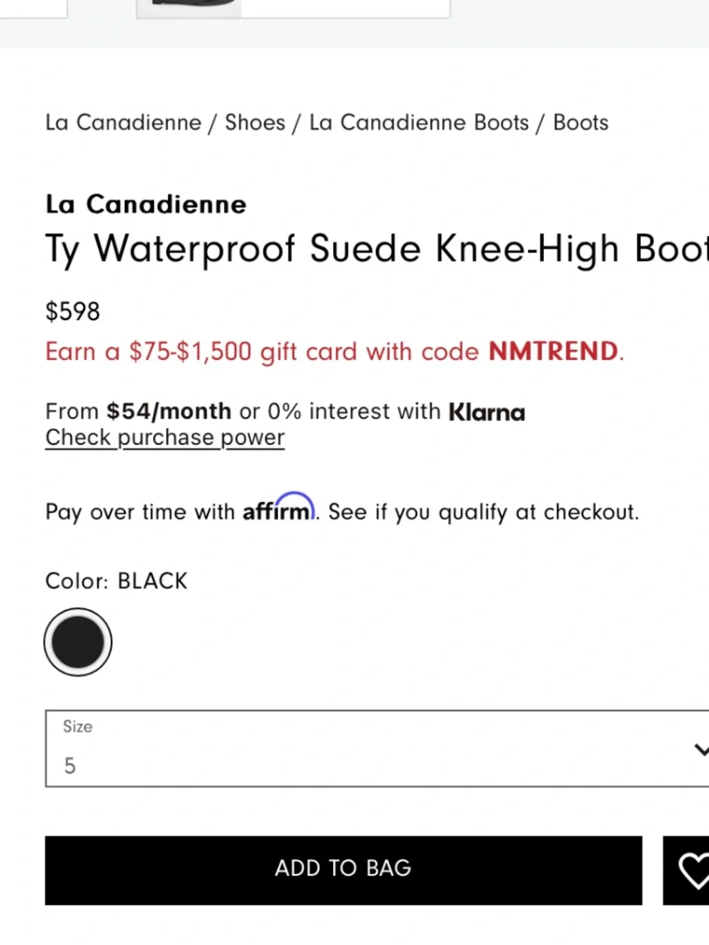 La Canadienne, Black Waterproof Suede, Knee-high Boots made in Canada, Sz 9